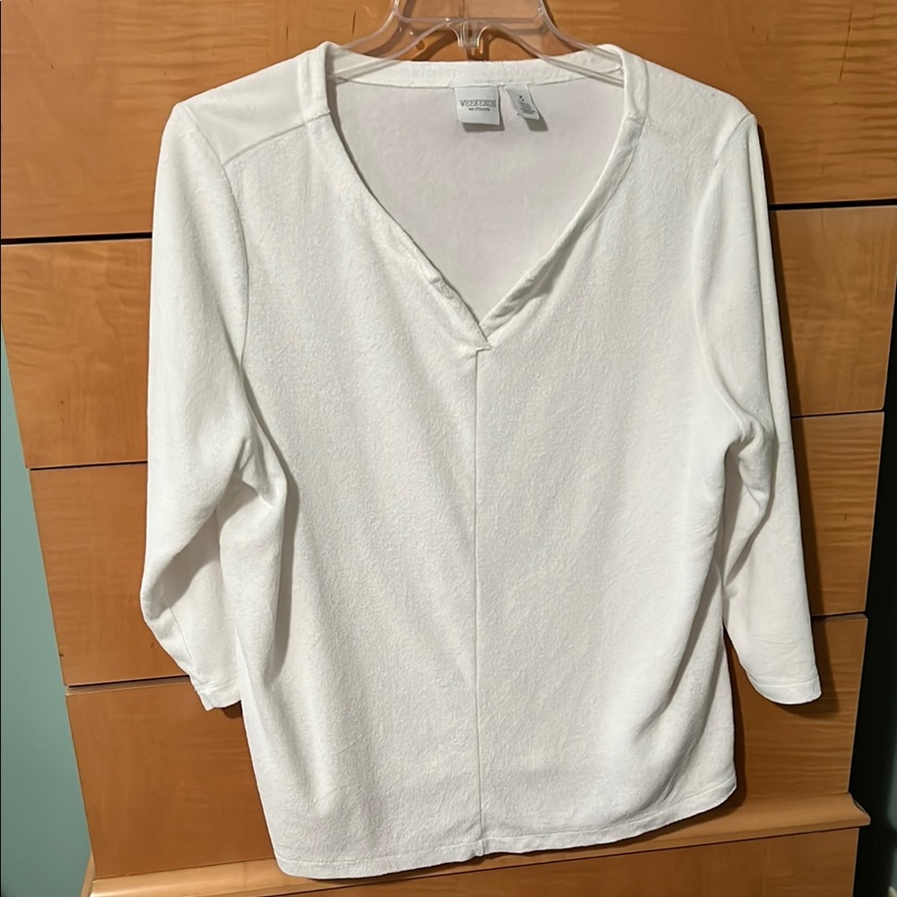 Chico’s Weekends Women's White V-Neck Top Size 3 XL Terry Cloth